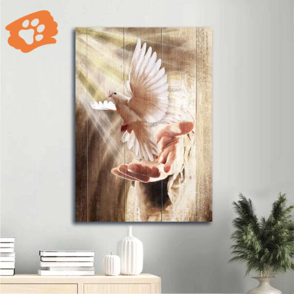 Christian Home Decor Gift – Jesus Portrait Poster with White Dove and Infinite Halo