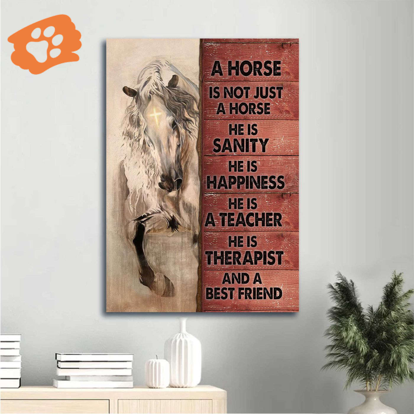 Christian Home Decor Gift: Jesus Portrait & White Horse Cross Poster