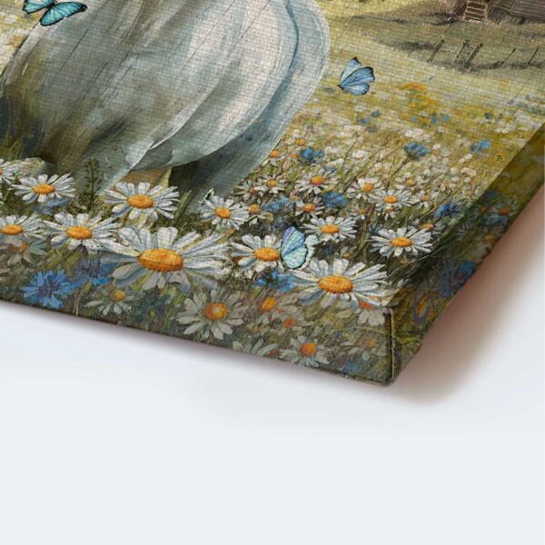 Jesus Portrait Poster: White Horse Painting in Daisy Field Countryside Landscape Gift for Christian – God Is Good