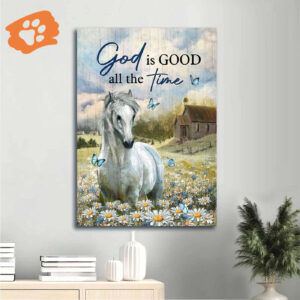 Jesus Portrait Poster: White Horse Painting in Daisy Field Countryside Landscape Gift for Christian - God Is Good