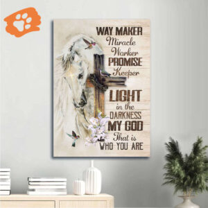 Jesus Portrait Poster Home Decor Gift - White Horse Painting Lily Flower Hummingbird Drawing - Gift For Christian - Way Maker Miracle Worker