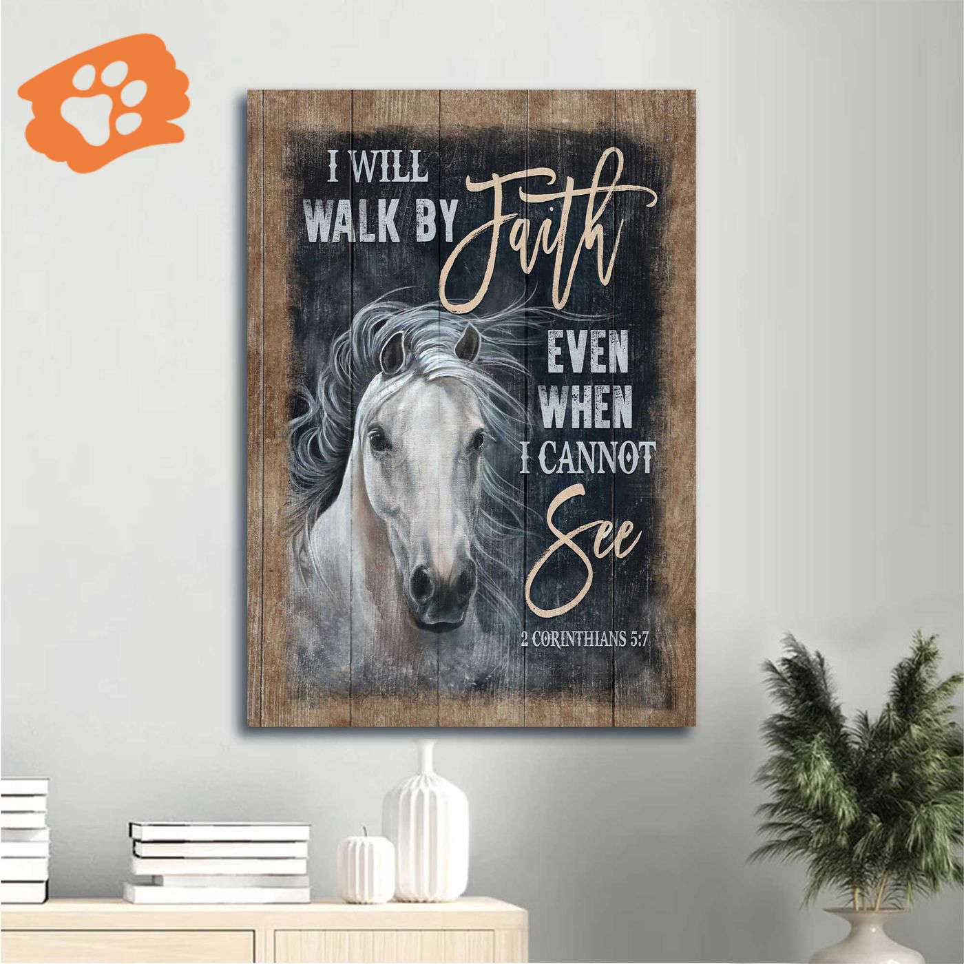 Vintage Jesus Portrait Poster – White Horse Art with Bible Verse – Inspirational Gift for Christians