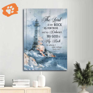 Christian Home Decor Gift - Jesus Portrait & Lighthouse Storm Painting Poster - The Lord Is My Rock