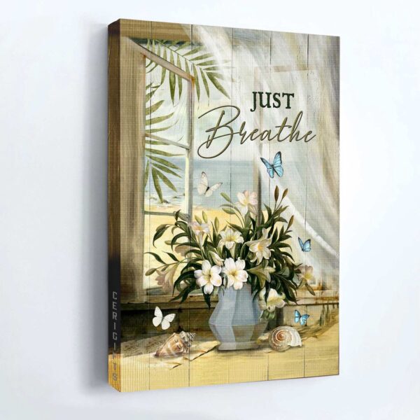 Jesus Portrait Poster Home Decor Gift – Beach View & White Lily Christian Art