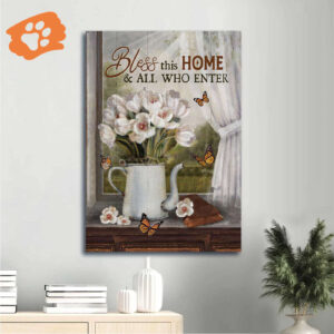Jesus Portrait Poster Home Decor Gift - Christian Wall Art with Tulip Butterfly Vintage Bible - Bless This Home Decor