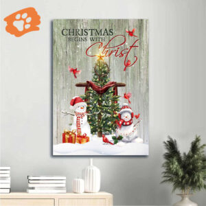 Christmas Home Decor Gift - Jesus Portrait Poster with Winter Christmas Tree Snowman & Cardinal - Ideal Gift for Christians