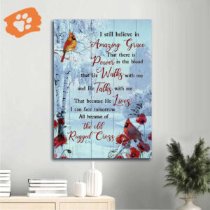 Christian Home Decor Gift: Jesus Portrait & Winter Forest Cardinal Painting Poster
