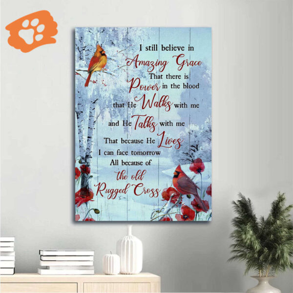 Christian Home Decor Gift: Jesus Portrait & Winter Forest Cardinal Painting Poster