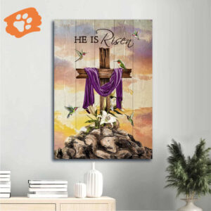 Jesus Portrait Poster Home Decor Gift - Christian Cross Mountain Lily Hummingbird - He Is Risen