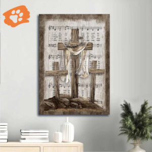 Jesus Portrait Poster with Wooden Cross & Amazing Grace Lyrics - Christian Home Decor Gift