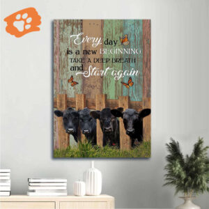 Jesus Portrait Poster Home Decor Gift - Wooden Fence Angus Cow Orange Butterfly - Gift For Christian - New Beginning