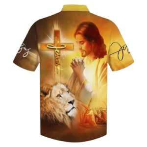 Men s Jesus Prayer Lion Cross Christian Hawaiian Shirt - Gift for Christian Faith 1