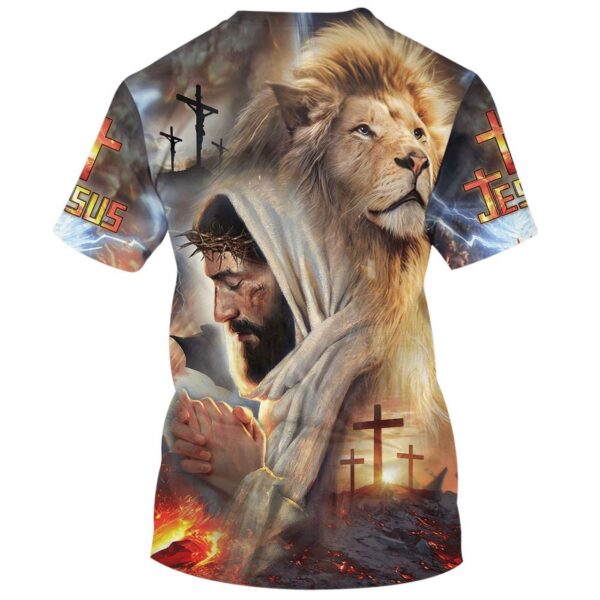 Jesus Prayer Lion Print 3D T-Shirt for Men & Women – Christian Faith Shirt