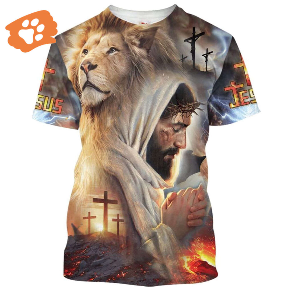 Jesus Prayer Lion Print 3D T-Shirt for Men & Women – Christian Faith Shirt Jesus Prayer Lion Print 3D T-Shirt for Men & Women – Christian Faith Shirt