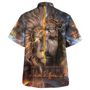 Jesus Praying Lion Christian Cross Hawaiian Shirt for Men - Faith Over Fear Christian Gift 1