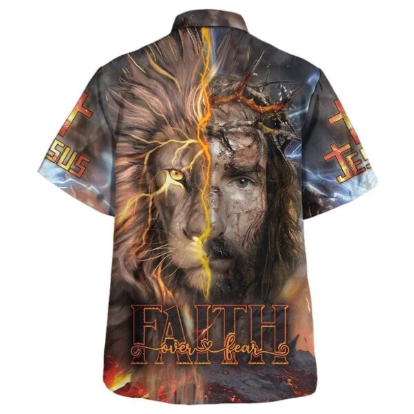 Jesus Praying Lion Christian Cross Hawaiian Shirt for Men – Faith Over Fear Christian Gift