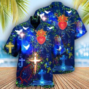 Blue Hawaiian Shirt Hoodie Jesus Put God First Design
