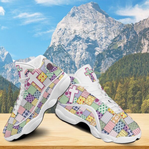 Jesus Quilting Basketball Shoes, Jesus Cross Running Footwear Unisex, Faith Over Fear, Quilting Christian Shoes