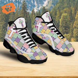 Jesus Quilting Basketball Shoes, Jesus Cross Running Footwear Unisex, Faith Over Fear, Quilting Christian Shoes