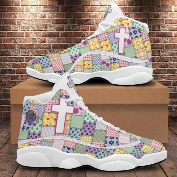 Jesus Quilting Basketball Shoes, Jesus Cross Running Footwear Unisex, Faith Over Fear, Quilting Christian Shoes
