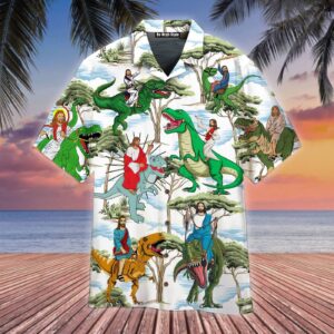 Jesus Ride A Dinosaur Aloha Hawaiian Shirt Unique HW2518 Design