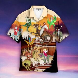 Jesus Rides A Dinosaur Hawaiian Shirt Trendy Men s Summer Tee