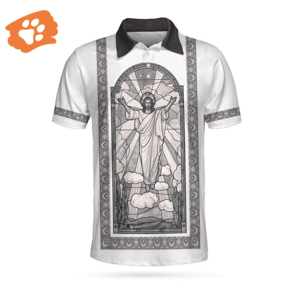 Jesus Resurrection Egyptian Polo Shirt: Black & White Christian Men s Shirt Jesus Resurrection Egyptian Polo Shirt: Black & White Christian Men s Shirt