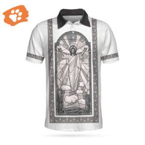 Jesus Resurrection Egyptian Polo Shirt: Black & White Christian Men s Shirt