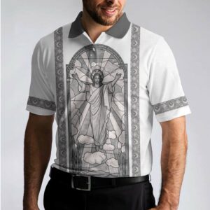 Jesus Resurrection Egyptian Polo Shirt: Black & White Christian Men s Shirt 1