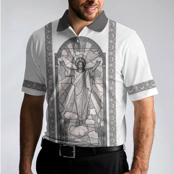 Jesus Resurrection Egyptian Polo Shirt: Black & White Christian Men s Shirt