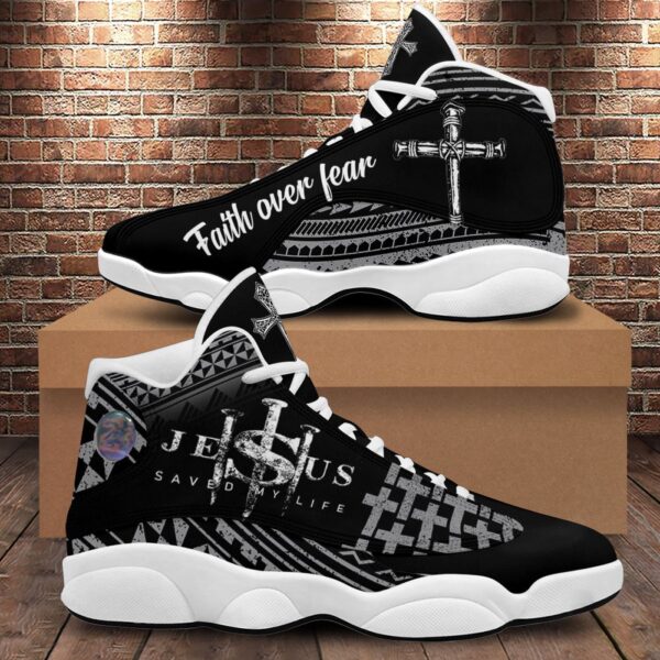 Jesus Saved My Life Basketball Shoes, Jesus Cross Running Footwear Unisex, Faith Over Fear, Ornate Christian Shoes