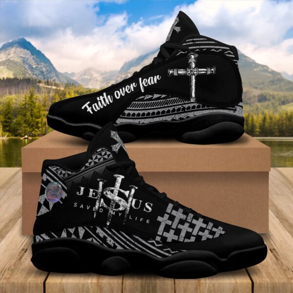 Jesus Saved My Life Basketball Shoes, Jesus Cross Running Footwear Unisex, Faith Over Fear, Ornate Christian Shoes