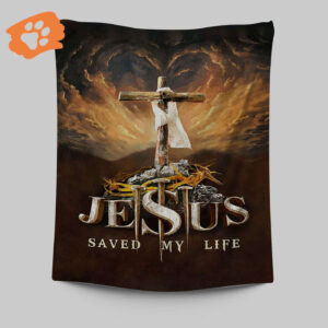 Jesus Saved My Life Wooden Cross Tapestry - Christian Wall Art with Jesus Portrait Prints