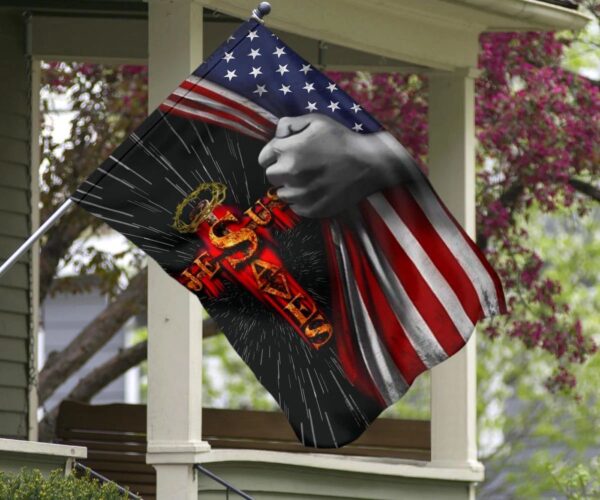 Jesus Saves Cross The Christian Flag Inside American Flag Patriotic Religious Banner Decor