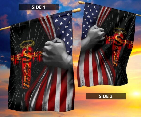 Jesus Saves Cross The Christian Flag Inside American Flag Patriotic Religious Banner Decor