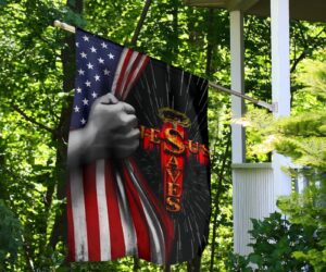 Jesus Saves Cross The Christian Flag Inside American Flag Patriotic Religious Banner Decor 5