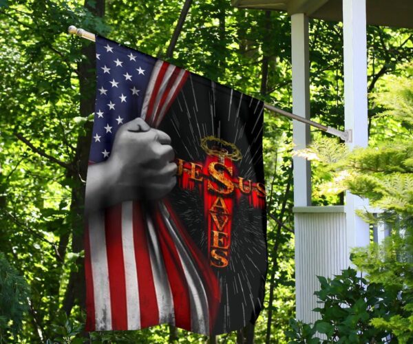Jesus Saves Cross The Christian Flag Inside American Flag Patriotic Religious Banner Decor