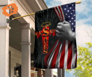 Jesus Saves Cross The Christian Flag Inside American Flag Patriotic Religious Banner Decor