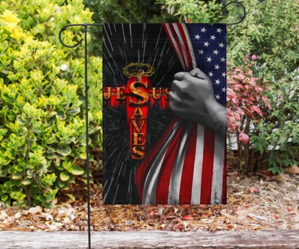 Jesus Saves Cross The Christian Flag Inside American Flag Patriotic Religious Banner Decor