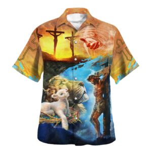 Men s Jesus Saves Lion And Lamb Hawaiian Shirt – Christian Hawaiian Shirt 1