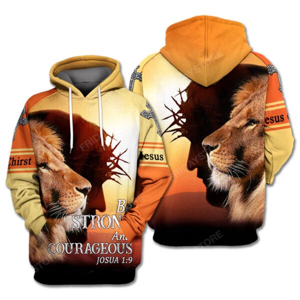 Be Strong and Courageous Joshua 1:9 Lion Orange T-Shirt Hoodie for Adults
