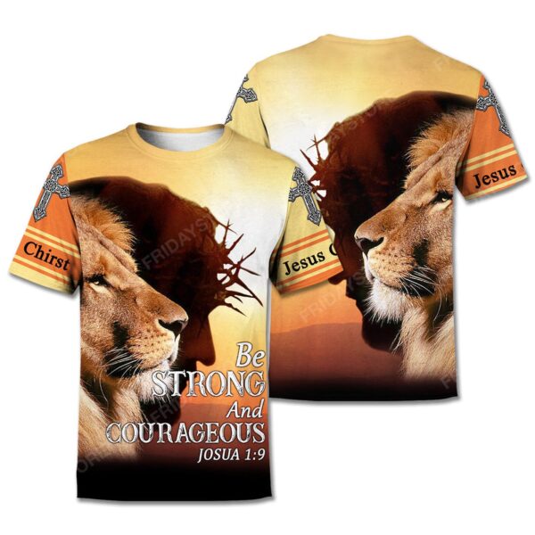 Jesus Shirt Be Strong And Courageous Joshua 1:9 Lion Orange T-shirt Jesus Hoodie 2025