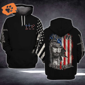 Jesus Shirt Christian Apparel Faith Hope Love Faith Over Fear Jesus American Flag Black T-shirt Jesus Hoodie 2025