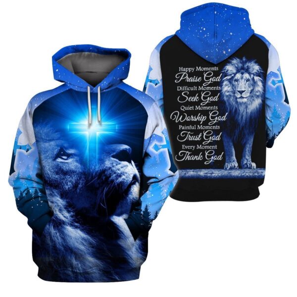Jesus Shirt Christian Apparel Happy Moments Praise God Difficult Moments Seek God Lion Blue T-shirt Jesus Hoodie 2025