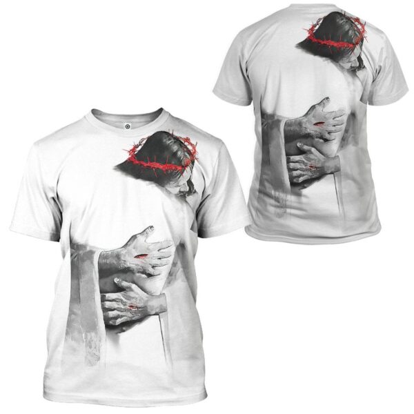 In the Arms of Jesus White Grey T-shirt Hoodie – Christian Apparel for Adults