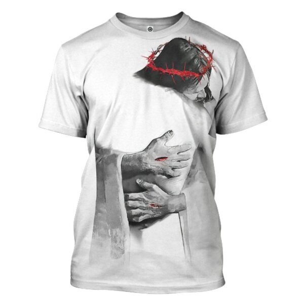 In the Arms of Jesus White Grey T-shirt Hoodie – Christian Apparel for Adults
