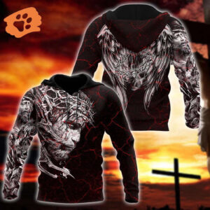 Jesus Shirt Christian Apparel Jesus Wearing Crown Of Thorns Angle Wings Red T-shirt Jesus Hoodie 2025