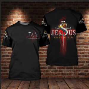 Christian Jesus Saved My Life T-shirt Hoodie - Red Black Cross Design for Unisex 1
