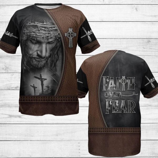 Jesus Shirt Faith Over Fear Brown Leather Jesus Grey T-shirt Jesus Hoodie Christian Apparel 2025