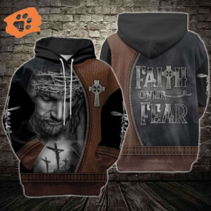 Jesus Shirt Faith Over Fear Brown Leather Jesus Grey T-shirt Jesus Hoodie Christian Apparel 2025